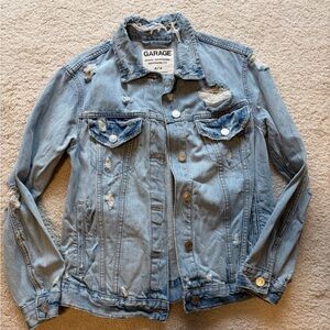 Garage Denim Jacket in Light Blue with Distressed Details